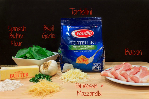 Bacon and Spinach Cheese Tortellini Bake Ingredients